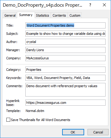 edit Built-in properties for Word documents