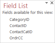 Field List for the Contact Category cross-reference table