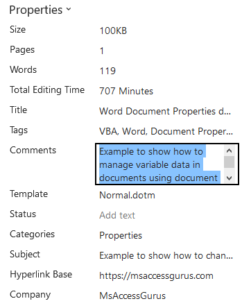 select Built-in Comments property to edit