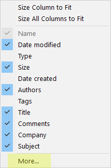 File Explorer customize columns to display