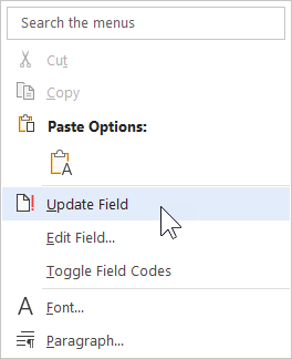 right-click and choose Update Field