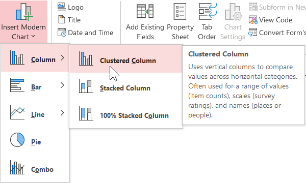 chart type is clustered column