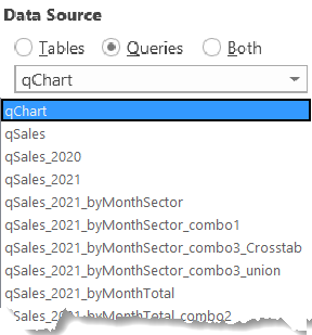 choose the table or query for the data source