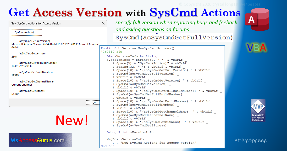 image showing VBA to New SysCmd Actions for Access Version