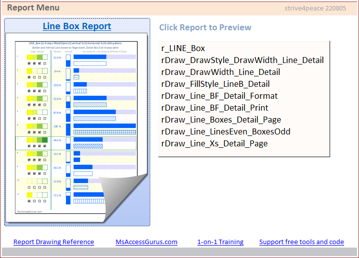Menu for drawing lines on reports