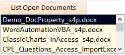 Names of open Word documents displayed in a listbox