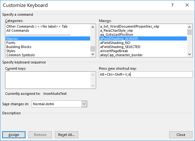 Customize Keyboard in Word to run macros