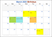 Calendar Maker with day colors, small