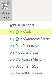 (Color Code shows on the Add-ins menu