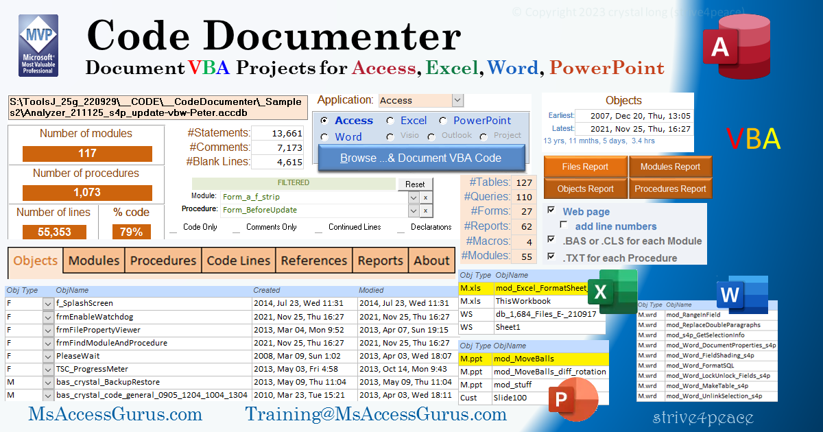 document VBA code in Access, Excel, Word, and PowerPoint