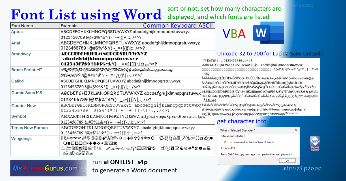 image: List Windows Fonts using VBA from Word