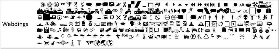 Webdings font characters