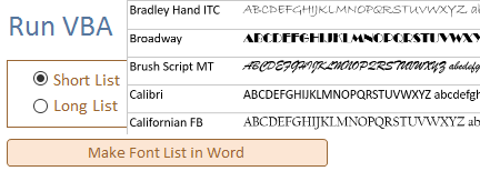 List Fonts in Word by clicking a button
